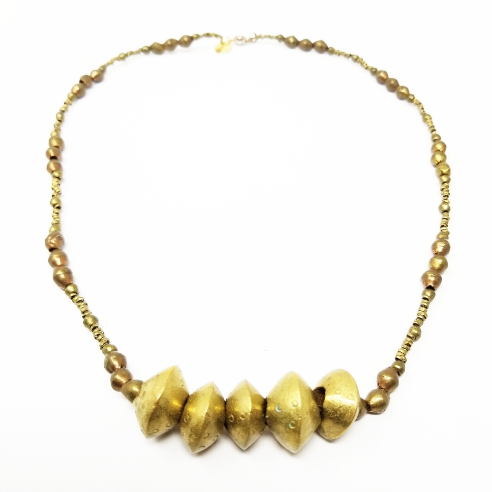 Akola Hand crafted African Gold Beaded Chunky Choker Necklace GUC Retails $200
